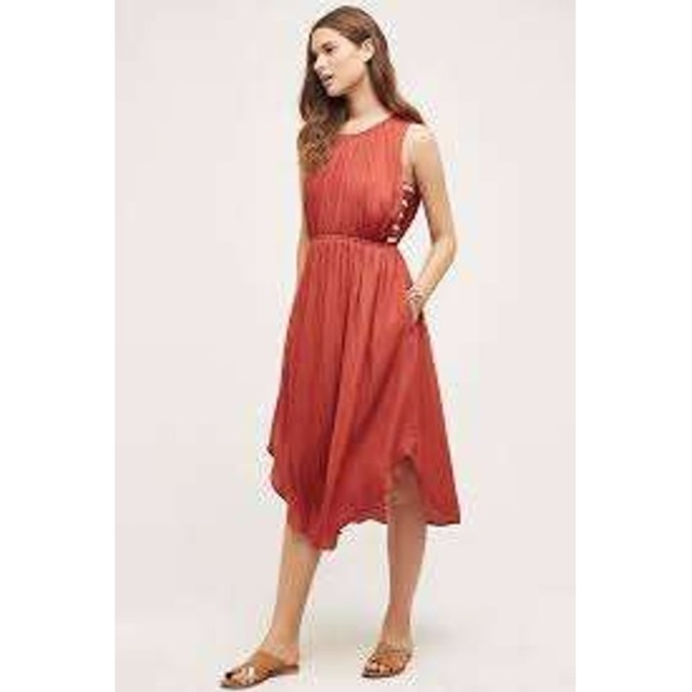 Dolan Anthropologie Oversized Red Midi Pleated Side Cutout  Dress XXS Resort